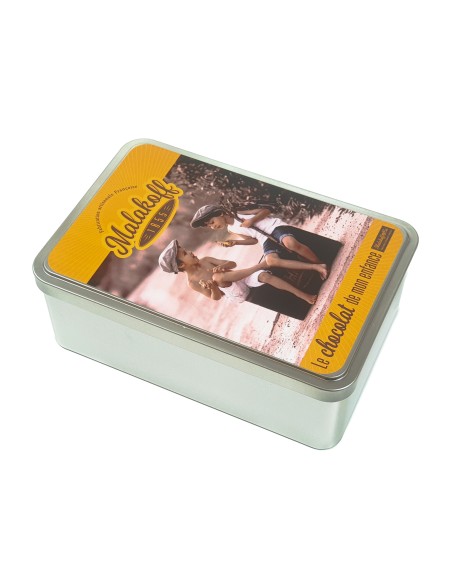 Coffret Boite métal 20 barres + pot 240g chocolat noisettes GARÇONS