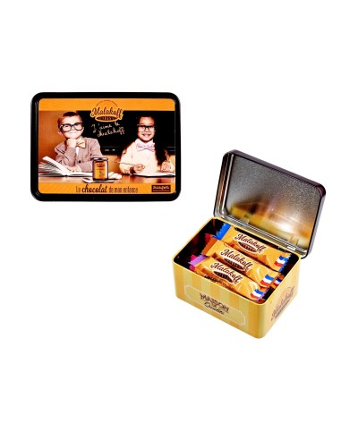15 Mini Barres Chocolats Mélangés dans Boite Métal 112g. Tableau 15 Mini Barres Chocolats Mélangés dans Boite Métal 112g. Tableau