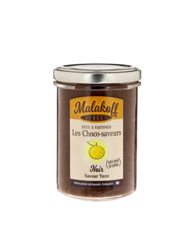 Pâte à tartiner Chocolat Noir saveur Yuzu 240g. Pâte à tartiner Chocolat Noir saveur Yuzu 240g.