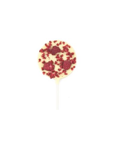 Sucette chocolat blanc Framboises 23g.