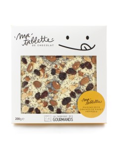 Tablette chocolat blanc 200g. - Amandes Raisins