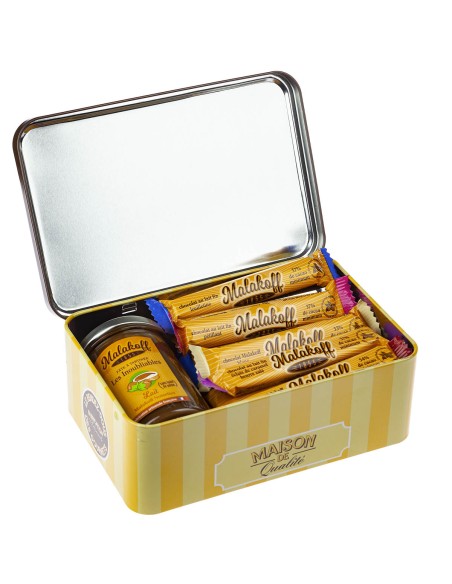 Coffret Boite métal 20 barres + pot 240g chocolat noisettes GARÇONS