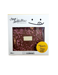 Tablette chocolat au lait 200g. - Rose Cristallisées "Je t'aime"
